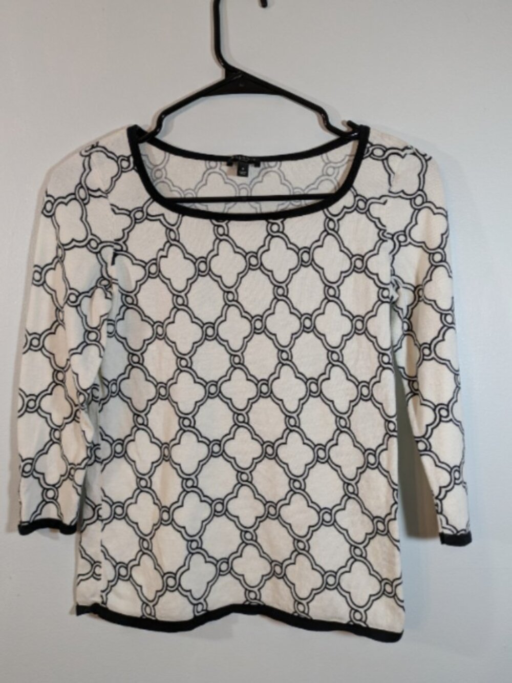 TALBOTS Sweater Pullover White and Black Cotton blend Soft Petite Small